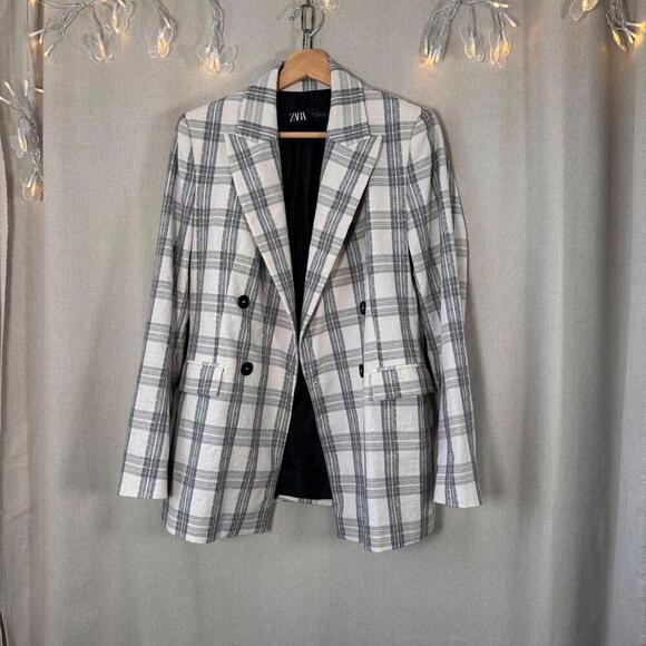 ZARA Plaid Double-Breasted Blazer | Oversized Check Jacket | 70s Revival Size S - Picture 2 of 16